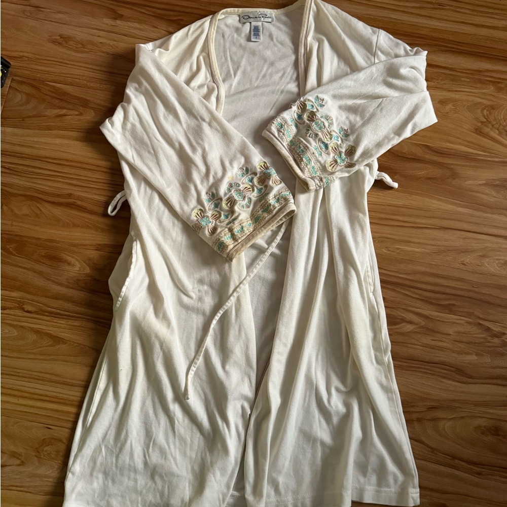 PRELOVED Vintage Oscar de la Renta cotton floral embroidery robe SIZE S